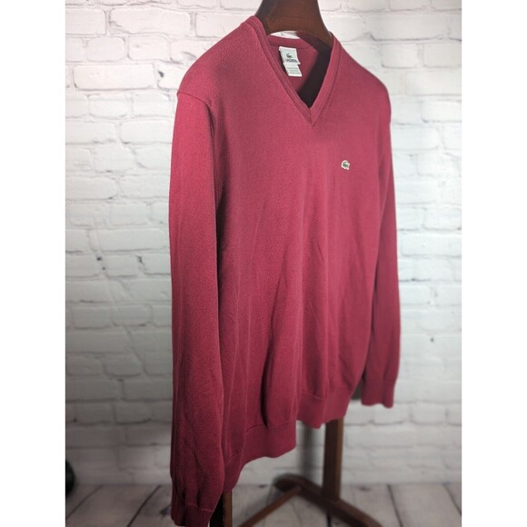 Lacoste Mens Red V-Neck Cotton Sweater Size 7 XL - Picture 3 of 7